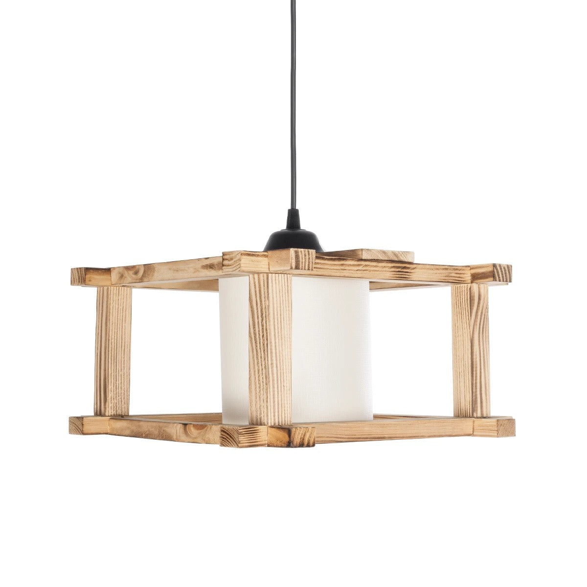 CUP 203-0053 Vintage Κρεμαστό Φωτιστικό Καπέλο Μονόφωνο 1 x E27 IP20 Μπεζ Ξύλο με Λευκό Ύφασμα - Μ32 x Π32 x Υ20cm