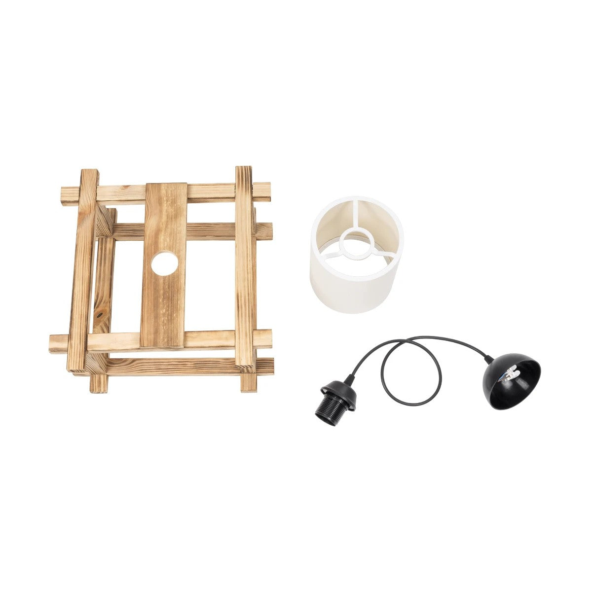 CUP 203-0053 Vintage Κρεμαστό Φωτιστικό Καπέλο Μονόφωνο 1 x E27 IP20 Μπεζ Ξύλο με Λευκό Ύφασμα - Μ32 x Π32 x Υ20cm