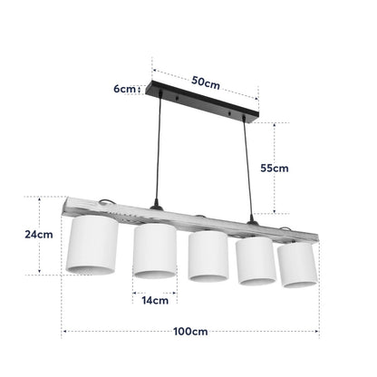 CUP 203-0054 Vintage Κρεμαστό Φωτιστικό Ράγα Πολύφωτο 5 x E27 IP20 Καρυδί Ξύλο Με Λευκό Καπέλο- Μ100 x Π15 x Υ73cm