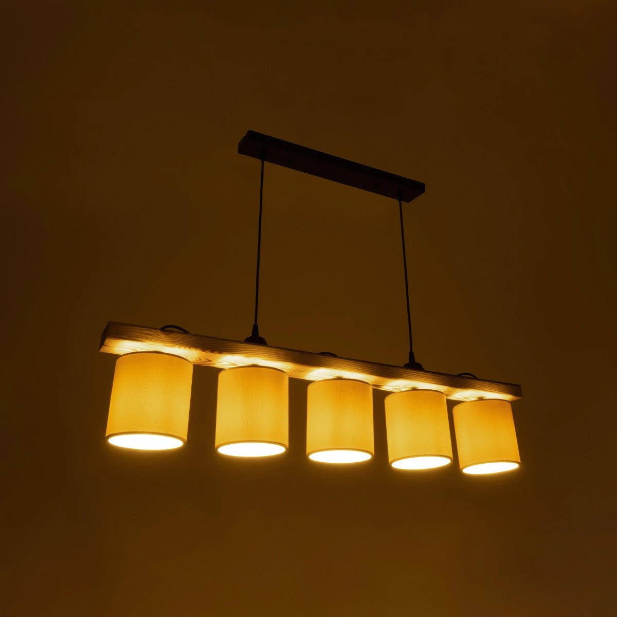 CUP 203-0054 Vintage Κρεμαστό Φωτιστικό Ράγα Πολύφωτο 5 x E27 IP20 Καρυδί Ξύλο Με Λευκό Καπέλο- Μ100 x Π15 x Υ73cm