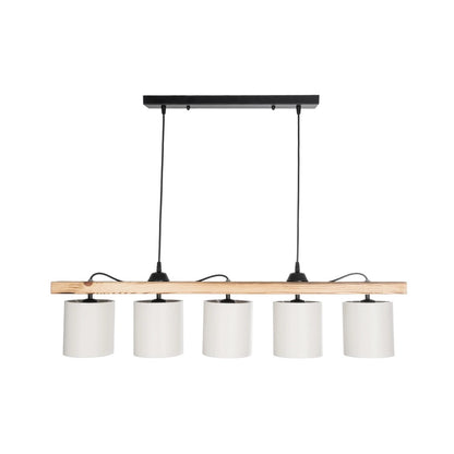 CUP 203-0054 Vintage Κρεμαστό Φωτιστικό Ράγα Πολύφωτο 5 x E27 IP20 Καρυδί Ξύλο Με Λευκό Καπέλο- Μ100 x Π15 x Υ73cm