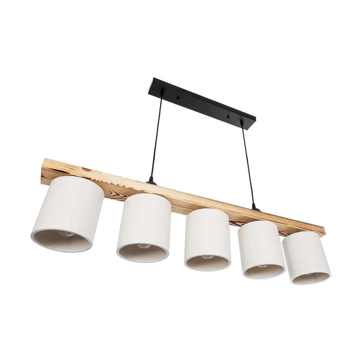 CUP 203-0054 Vintage Κρεμαστό Φωτιστικό Ράγα Πολύφωτο 5 x E27 IP20 Καρυδί Ξύλο Με Λευκό Καπέλο- Μ100 x Π15 x Υ73cm