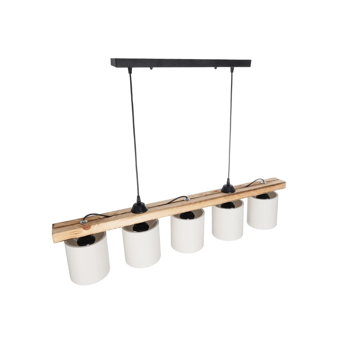 CUP 203-0054 Vintage Κρεμαστό Φωτιστικό Ράγα Πολύφωτο 5 x E27 IP20 Καρυδί Ξύλο Με Λευκό Καπέλο- Μ100 x Π15 x Υ73cm