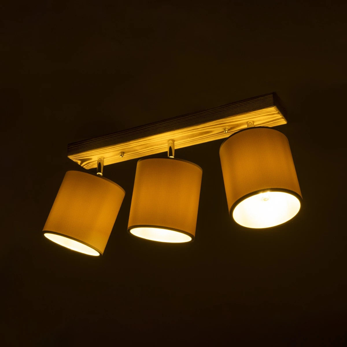 CUP 203-0055 Vintage Φωτιστικό Οροφής Ράγα Τρίφωτο 3 x E27 IP20 Καρυδί Ξύλο με Λευκό Ύφασμα - Μ52 x Π15 x Υ24cm