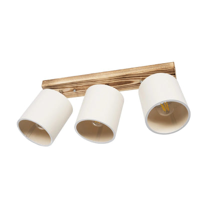 CUP 203-0055 Vintage Φωτιστικό Οροφής Ράγα Τρίφωτο 3 x E27 IP20 Καρυδί Ξύλο με Λευκό Ύφασμα - Μ52 x Π15 x Υ24cm