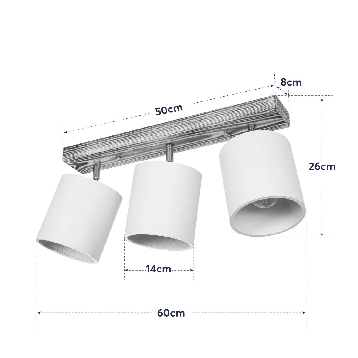 CUP 203-0055 Vintage Φωτιστικό Οροφής Ράγα Τρίφωτο 3 x E27 IP20 Καρυδί Ξύλο με Λευκό Ύφασμα - Μ52 x Π15 x Υ24cm
