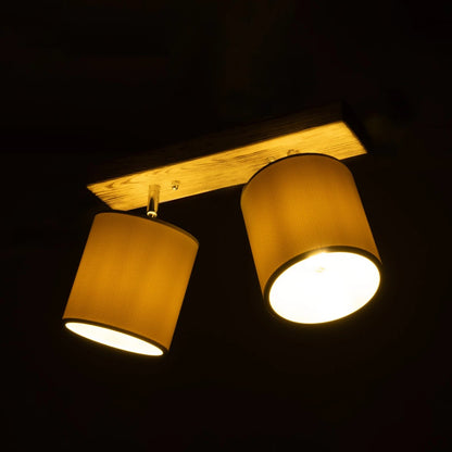 CUP 203-0056 Vintage Φωτιστικό Οροφής Ράγα Δίφωτο 2 x E27 IP20 Καρυδί Ξύλο με Λευκό Ύφασμα - Μ37 x Π15 x Υ24cm