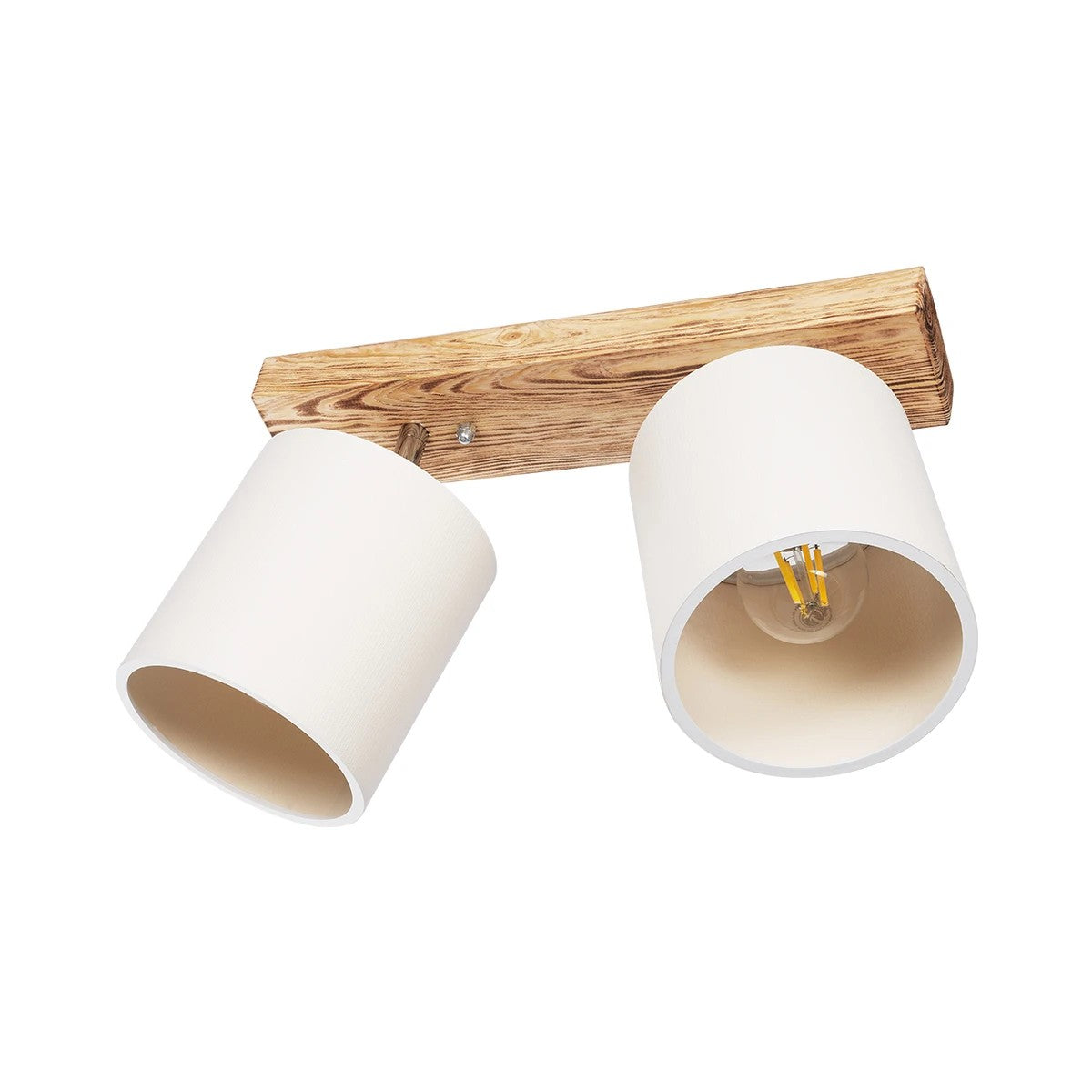 CUP 203-0056 Vintage Φωτιστικό Οροφής Ράγα Δίφωτο 2 x E27 IP20 Καρυδί Ξύλο με Λευκό Ύφασμα - Μ37 x Π15 x Υ24cm