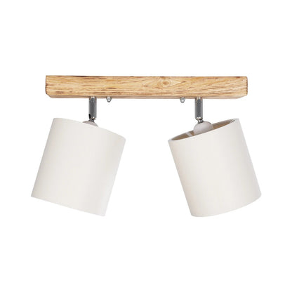 CUP 203-0056 Vintage Φωτιστικό Οροφής Ράγα Δίφωτο 2 x E27 IP20 Καρυδί Ξύλο με Λευκό Ύφασμα - Μ37 x Π15 x Υ24cm