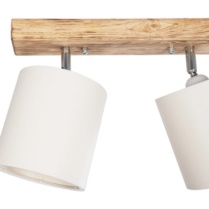 CUP 203-0056 Vintage Φωτιστικό Οροφής Ράγα Δίφωτο 2 x E27 IP20 Καρυδί Ξύλο με Λευκό Ύφασμα - Μ37 x Π15 x Υ24cm
