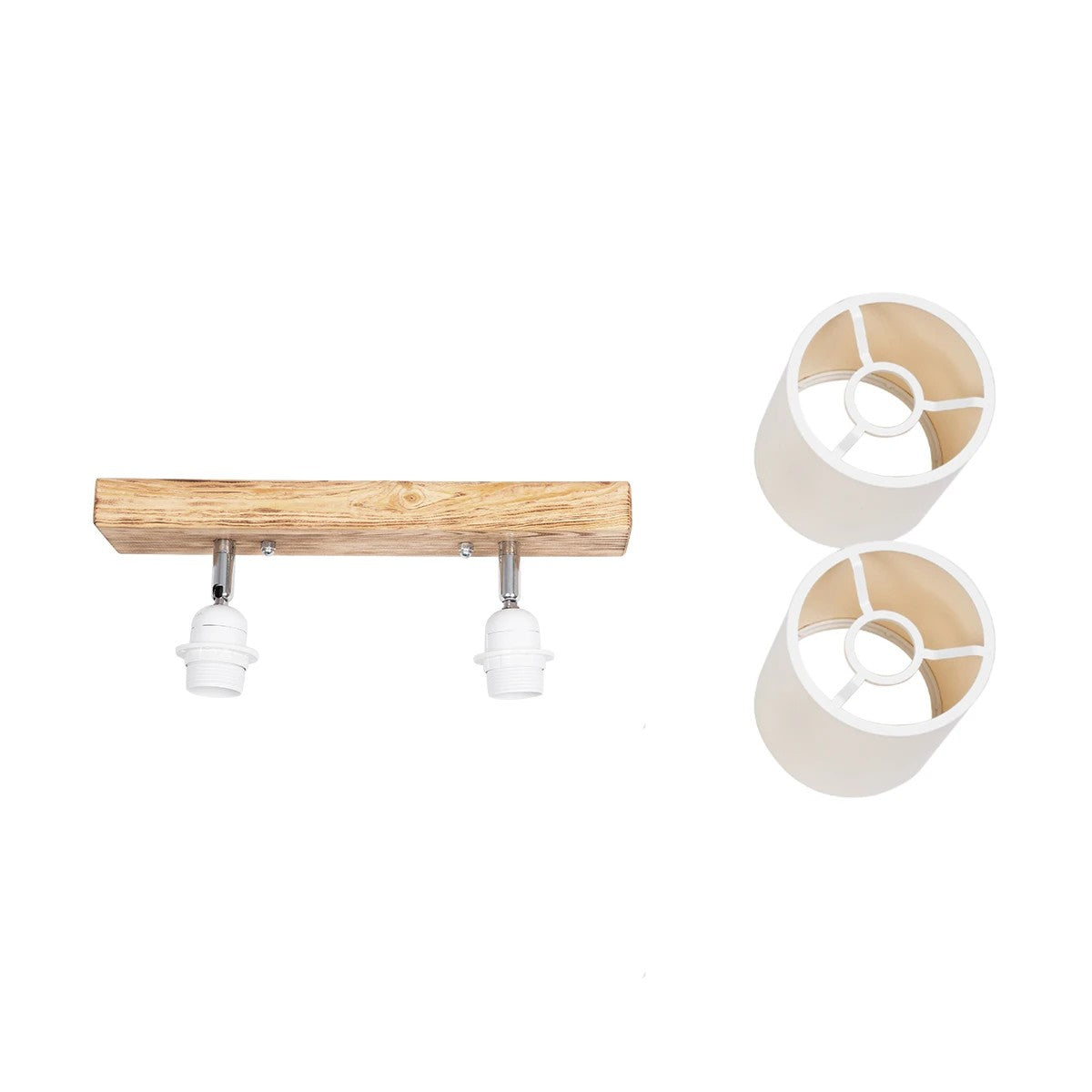 CUP 203-0056 Vintage Φωτιστικό Οροφής Ράγα Δίφωτο 2 x E27 IP20 Καρυδί Ξύλο με Λευκό Ύφασμα - Μ37 x Π15 x Υ24cm