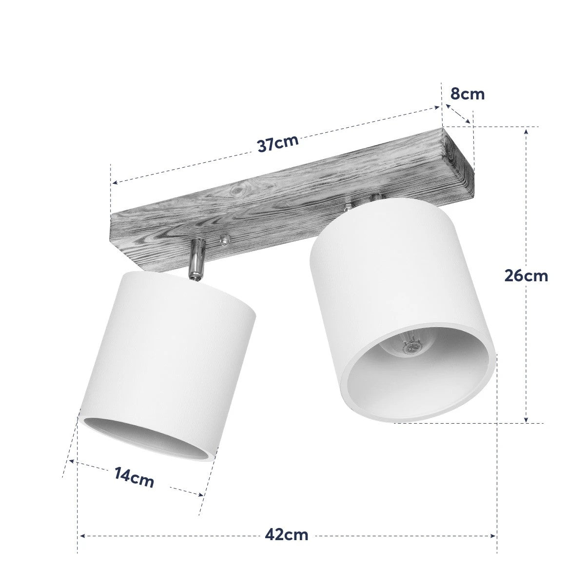 CUP 203-0056 Vintage Φωτιστικό Οροφής Ράγα Δίφωτο 2 x E27 IP20 Καρυδί Ξύλο με Λευκό Ύφασμα - Μ37 x Π15 x Υ24cm