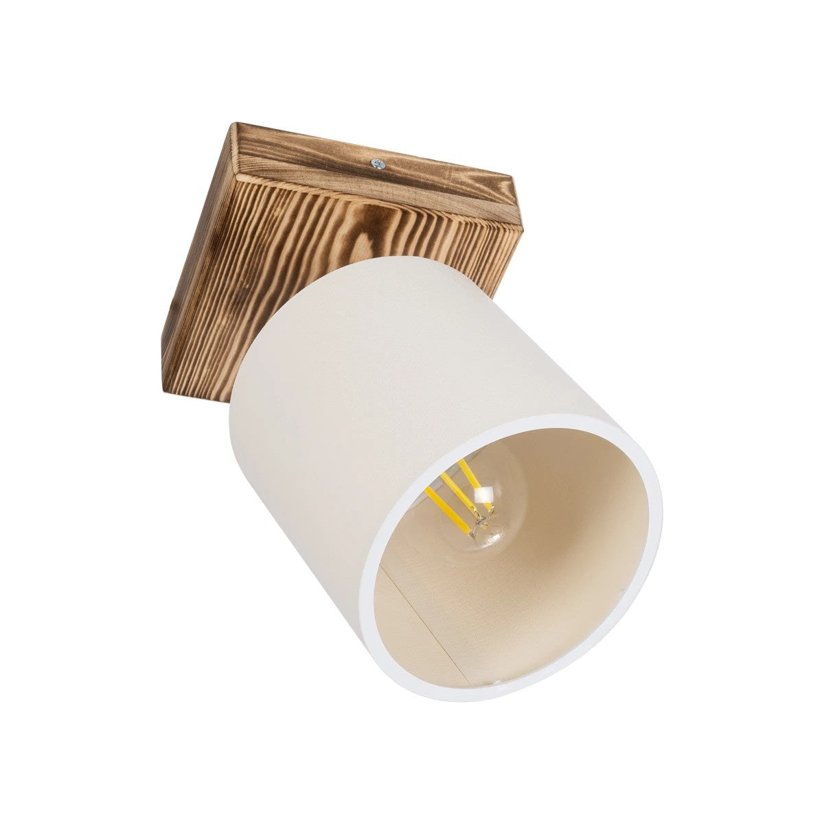 CUP 203-0057 Vintage Φωτιστικό Οροφής Σποτ Μονόφωτο 1 x E27 IP20 Μπεζ Ξύλο με Λευκό Ύφασμα - Μ14.5 x Π14.5 x Υ25