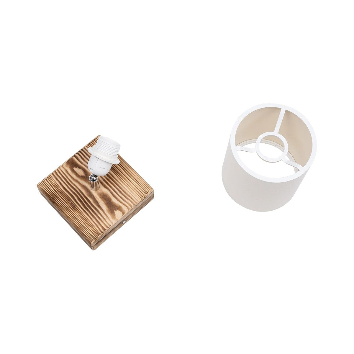 CUP 203-0057 Vintage Φωτιστικό Οροφής Σποτ Μονόφωτο 1 x E27 IP20 Μπεζ Ξύλο με Λευκό Ύφασμα - Μ14.5 x Π14.5 x Υ25