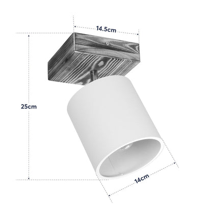 CUP 203-0057 Vintage Φωτιστικό Οροφής Σποτ Μονόφωτο 1 x E27 IP20 Μπεζ Ξύλο με Λευκό Ύφασμα - Μ14.5 x Π14.5 x Υ25