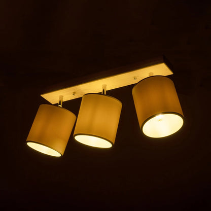 CUP 203-0058 Vintage Φωτιστικό Οροφής Ράγα Τρίφωτο 3 x E27 IP20 Μπέζ Ξύλο με Λευκό Ύφασμα - Μ60 x Π14 x Υ26