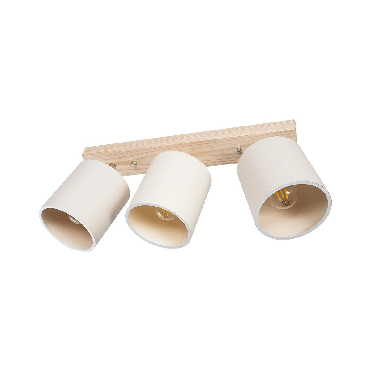 CUP 203-0058 Vintage Φωτιστικό Οροφής Ράγα Τρίφωτο 3 x E27 IP20 Μπέζ Ξύλο με Λευκό Ύφασμα - Μ60 x Π14 x Υ26
