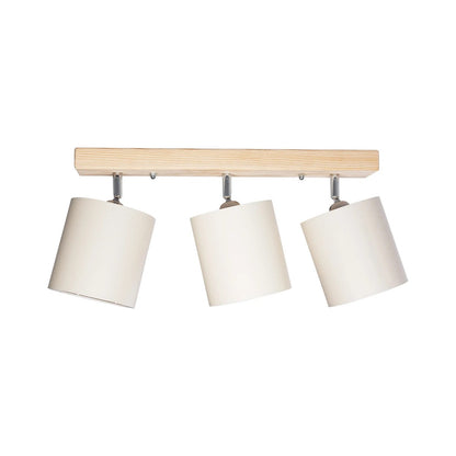 CUP 203-0058 Vintage Φωτιστικό Οροφής Ράγα Τρίφωτο 3 x E27 IP20 Μπέζ Ξύλο με Λευκό Ύφασμα - Μ60 x Π14 x Υ26