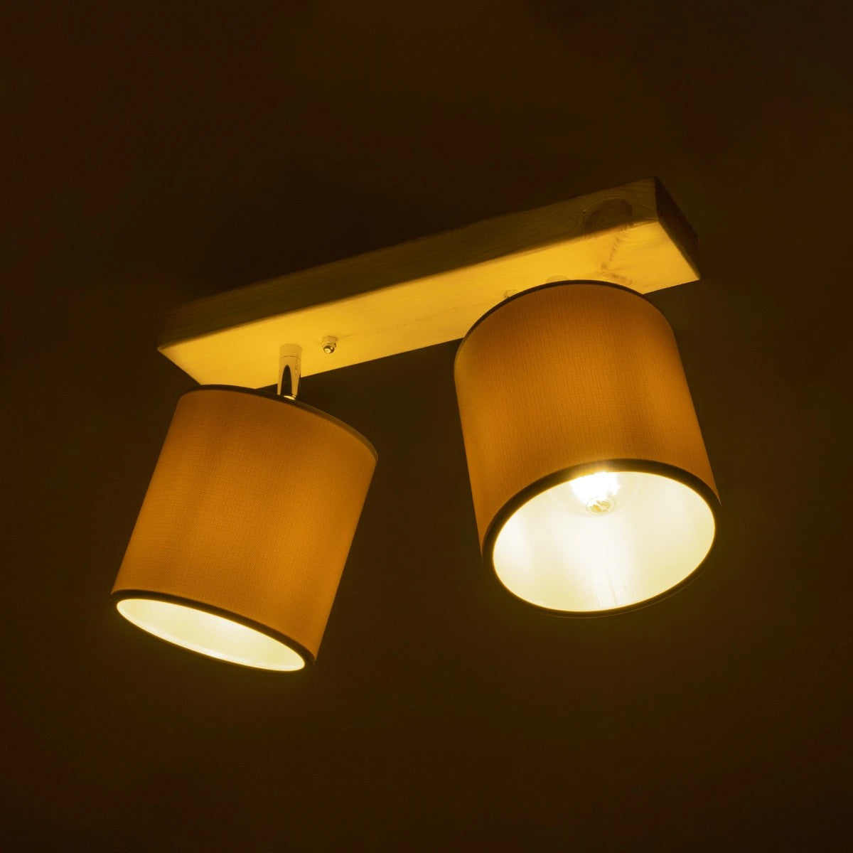 CUP 203-0059 Vintage Φωτιστικό Οροφής Ράγα Δίφωτο 2 x E27 IP20 Μπέζ Ξύλο με Λευκό Ύφασμα - Μ42 x Π14 x Υ26cm