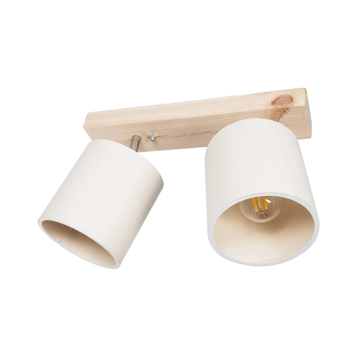 CUP 203-0059 Vintage Φωτιστικό Οροφής Ράγα Δίφωτο 2 x E27 IP20 Μπέζ Ξύλο με Λευκό Ύφασμα - Μ42 x Π14 x Υ26cm