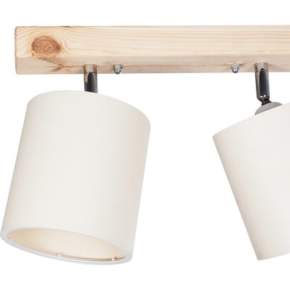 CUP 203-0059 Vintage Φωτιστικό Οροφής Ράγα Δίφωτο 2 x E27 IP20 Μπέζ Ξύλο με Λευκό Ύφασμα - Μ42 x Π14 x Υ26cm
