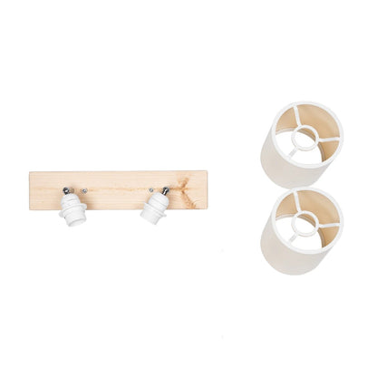 CUP 203-0059 Vintage Φωτιστικό Οροφής Ράγα Δίφωτο 2 x E27 IP20 Μπέζ Ξύλο με Λευκό Ύφασμα - Μ42 x Π14 x Υ26cm