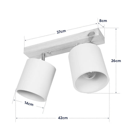 CUP 203-0059 Vintage Φωτιστικό Οροφής Ράγα Δίφωτο 2 x E27 IP20 Μπέζ Ξύλο με Λευκό Ύφασμα - Μ42 x Π14 x Υ26cm