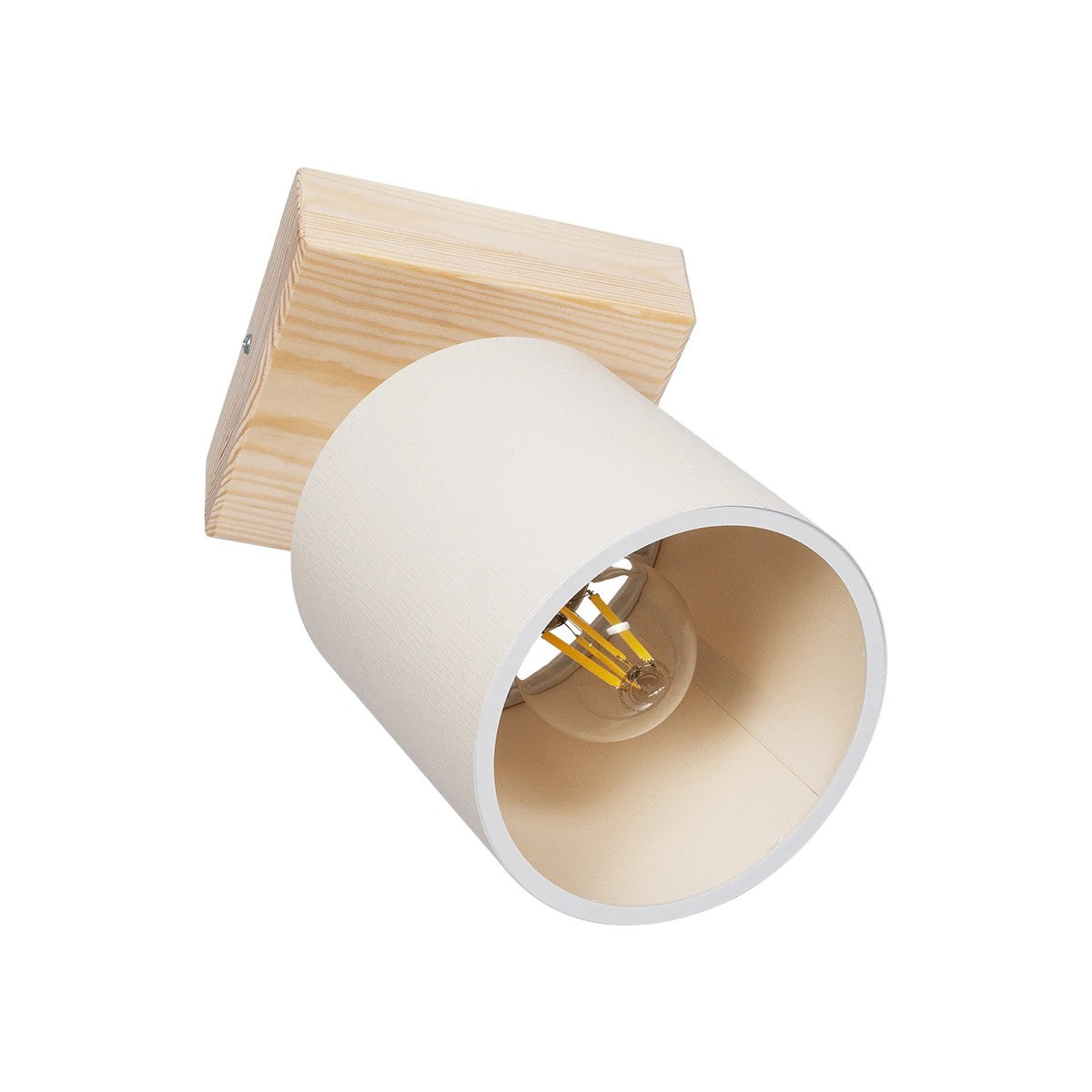 CUP 203-0060 Vintage Φωτιστικό Οροφής Ράγα Μονόφωτο 1 x E27 IP20 Μπέζ Ξύλο με Λευκό Ύφασμα - Μ20 x Π15 x Υ24cm