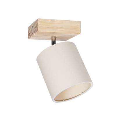 CUP 203-0060 Vintage Φωτιστικό Οροφής Ράγα Μονόφωτο 1 x E27 IP20 Μπέζ Ξύλο με Λευκό Ύφασμα - Μ20 x Π15 x Υ24cm