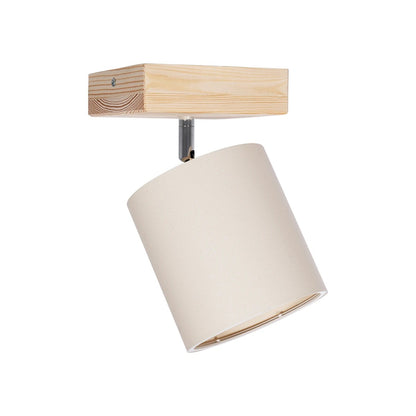 CUP 203-0060 Vintage Φωτιστικό Οροφής Ράγα Μονόφωτο 1 x E27 IP20 Μπέζ Ξύλο με Λευκό Ύφασμα - Μ20 x Π15 x Υ24cm