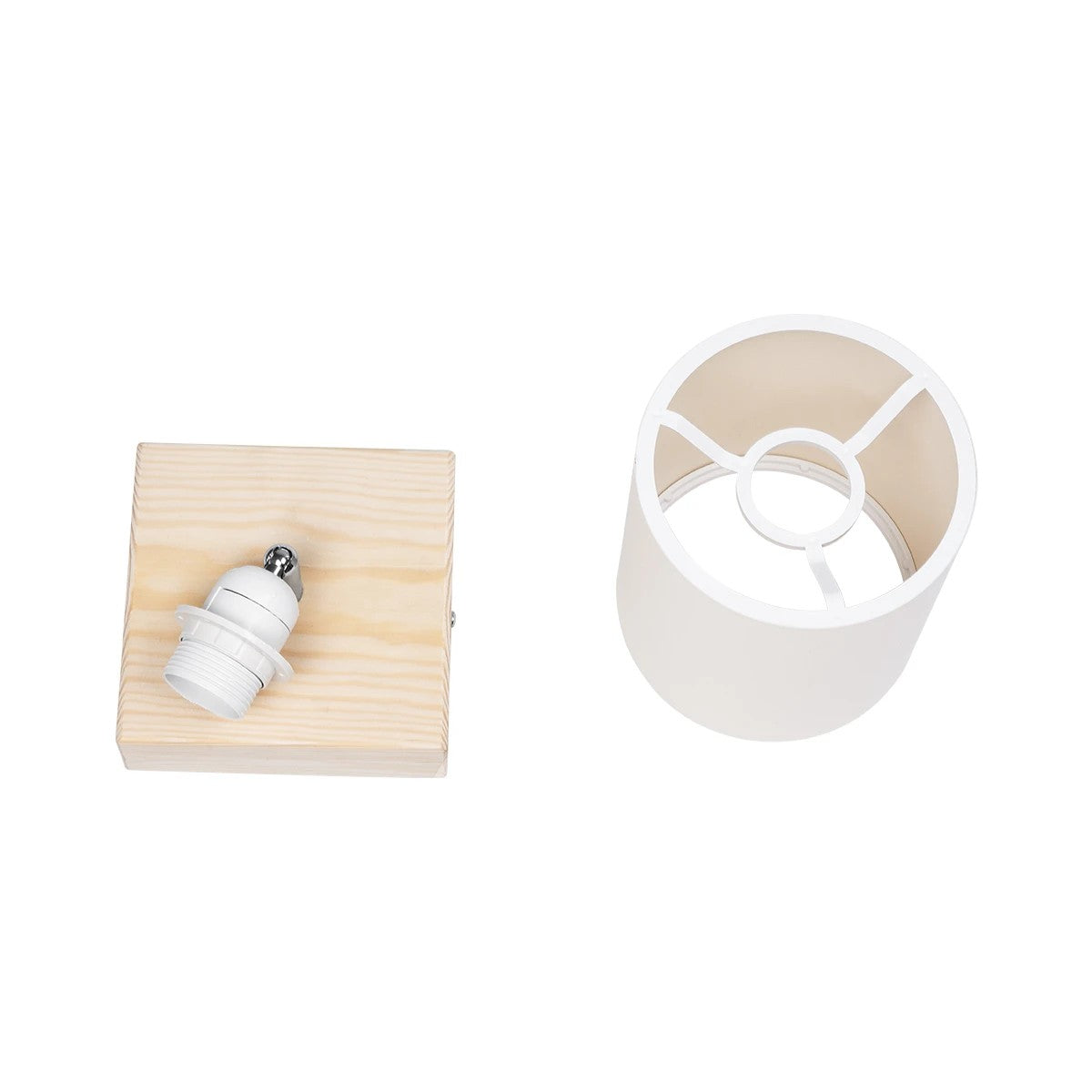 CUP 203-0060 Vintage Φωτιστικό Οροφής Ράγα Μονόφωτο 1 x E27 IP20 Μπέζ Ξύλο με Λευκό Ύφασμα - Μ20 x Π15 x Υ24cm