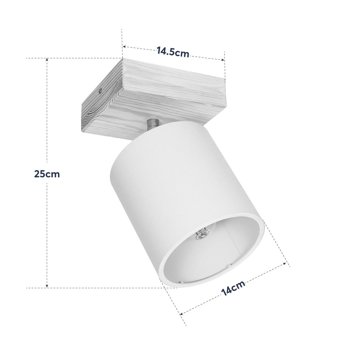 CUP 203-0060 Vintage Φωτιστικό Οροφής Ράγα Μονόφωτο 1 x E27 IP20 Μπέζ Ξύλο με Λευκό Ύφασμα - Μ20 x Π15 x Υ24cm