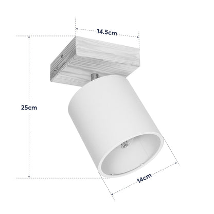 CUP 203-0060 Vintage Φωτιστικό Οροφής Ράγα Μονόφωτο 1 x E27 IP20 Μπέζ Ξύλο με Λευκό Ύφασμα - Μ20 x Π15 x Υ24cm