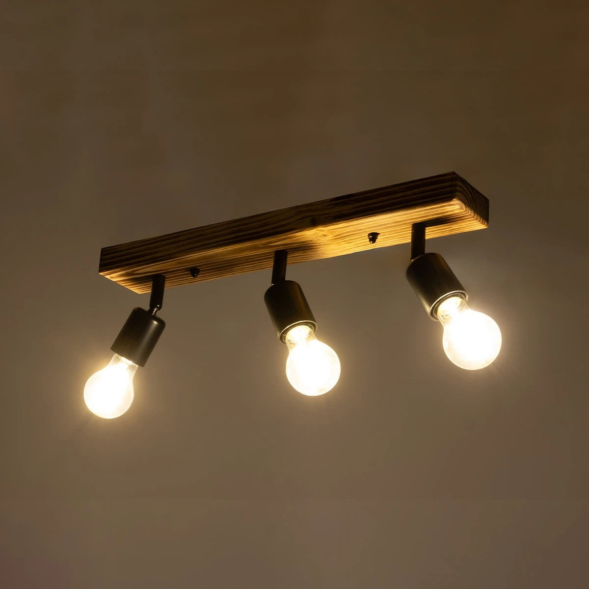 CUP 203-0061 Vintage Φωτιστικό Οροφής Ράγα Τρίφωτο 3 x E27 IP20 Καρυδί Ξύλο με Μαύρο Μέταλλο - Μ50 x Π10 x Υ15cm