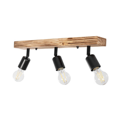 CUP 203-0061 Vintage Φωτιστικό Οροφής Ράγα Τρίφωτο 3 x E27 IP20 Καρυδί Ξύλο με Μαύρο Μέταλλο - Μ50 x Π10 x Υ15cm