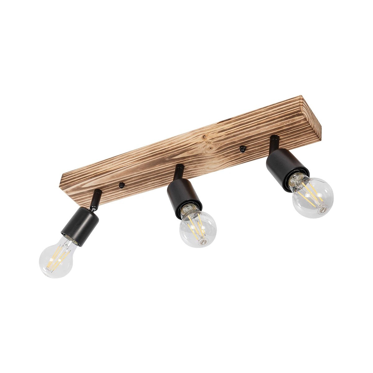 CUP 203-0061 Vintage Φωτιστικό Οροφής Ράγα Τρίφωτο 3 x E27 IP20 Καρυδί Ξύλο με Μαύρο Μέταλλο - Μ50 x Π10 x Υ15cm