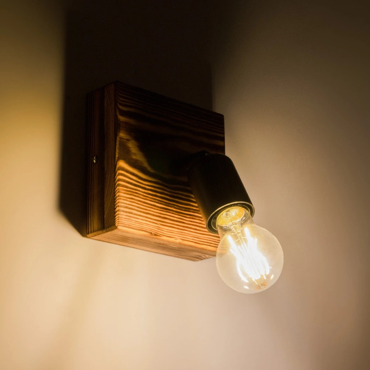 CUP 203-0062 Vintage Φωτιστικό Οροφής Σποτ Μονόφωτο 1 x E27 IP20 Καρυδί Ξύλο με Μαύρο Μέταλλο - Μ20 x Π15 x Υ15cm