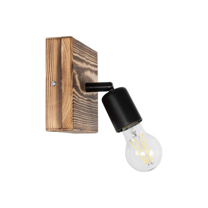 CUP 203-0062 Vintage Φωτιστικό Οροφής Σποτ Μονόφωτο 1 x E27 IP20 Καρυδί Ξύλο με Μαύρο Μέταλλο - Μ20 x Π15 x Υ15cm