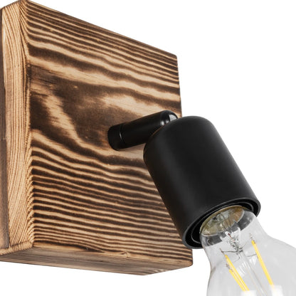 CUP 203-0062 Vintage Φωτιστικό Οροφής Σποτ Μονόφωτο 1 x E27 IP20 Καρυδί Ξύλο με Μαύρο Μέταλλο - Μ20 x Π15 x Υ15cm