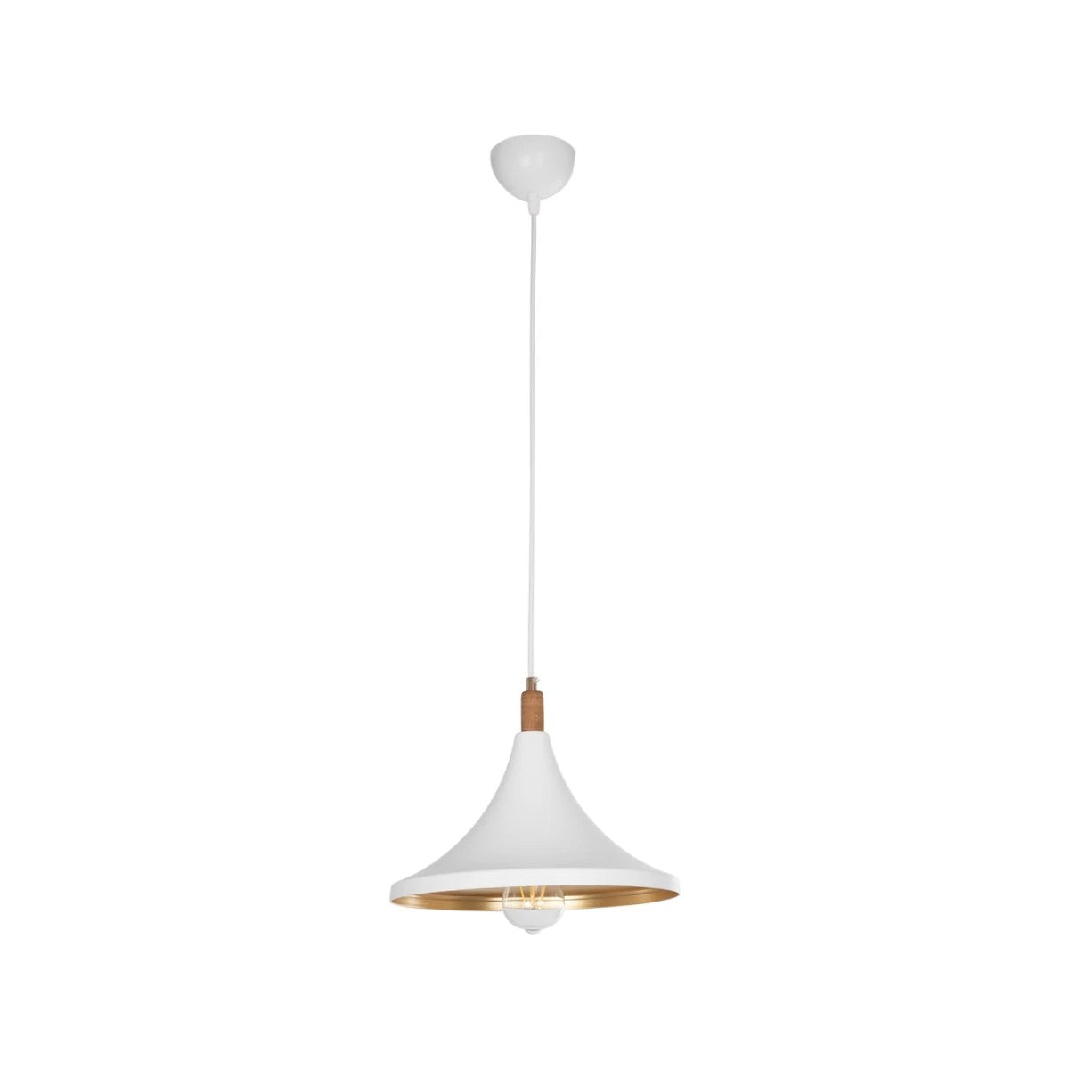 BELFRY 203-0076 Μοντέρνο Κρεμαστό Φωτιστικό Καμπάνα Μονόφωτο 1 x E27 IP20 Λεύκο με Χρυσό Πλαστικό - Μ29.5 x Π29.5 x Υ90cm