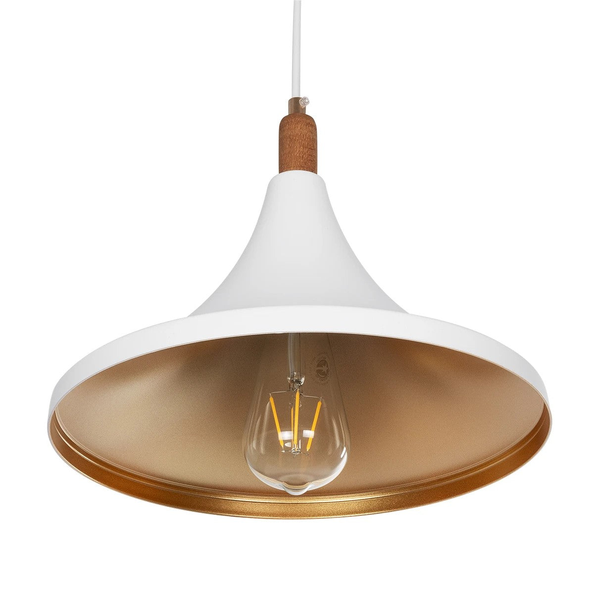 BELFRY 203-0076 Μοντέρνο Κρεμαστό Φωτιστικό Καμπάνα Μονόφωτο 1 x E27 IP20 Λεύκο με Χρυσό Πλαστικό - Μ29.5 x Π29.5 x Υ90cm