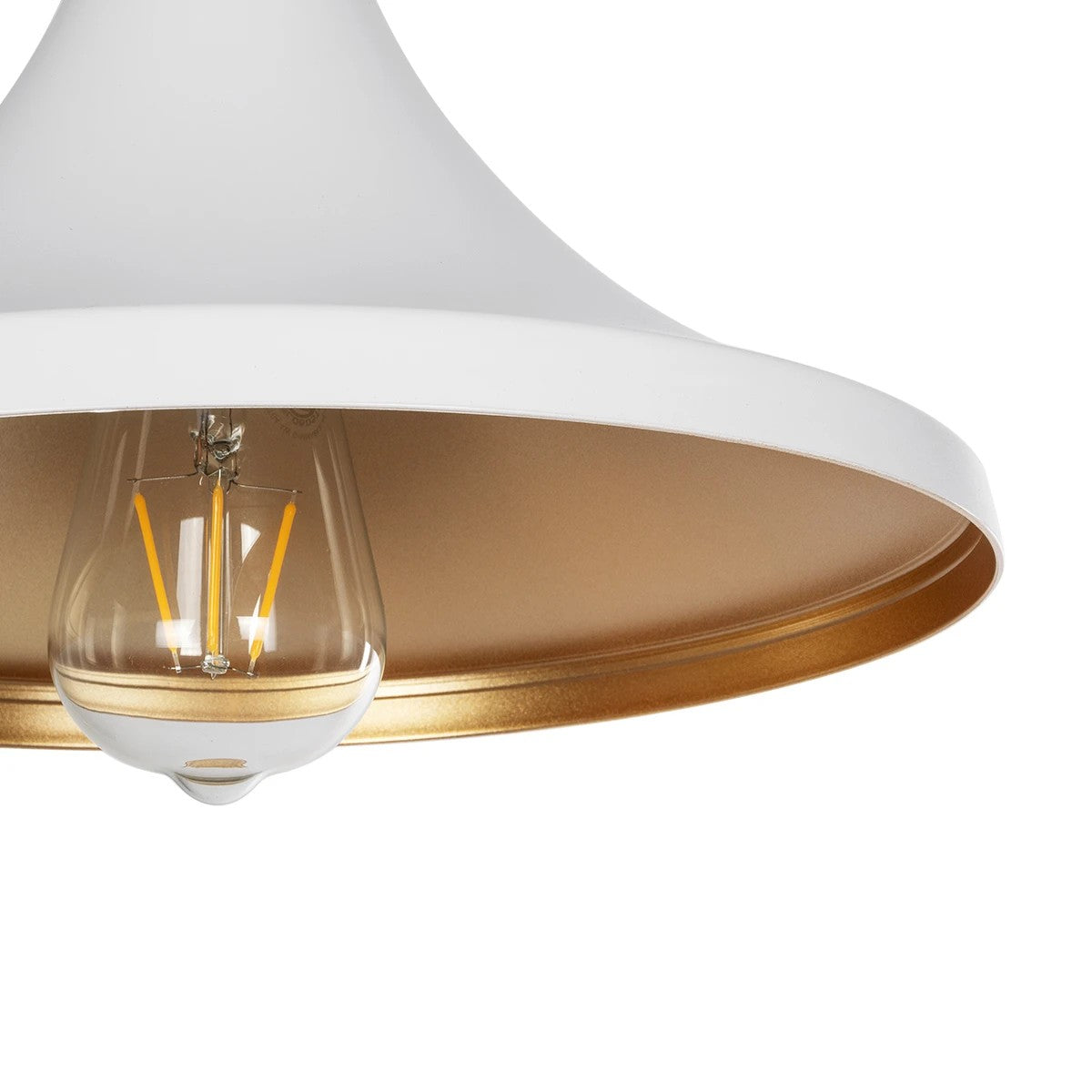BELFRY 203-0076 Μοντέρνο Κρεμαστό Φωτιστικό Καμπάνα Μονόφωτο 1 x E27 IP20 Λεύκο με Χρυσό Πλαστικό - Μ29.5 x Π29.5 x Υ90cm