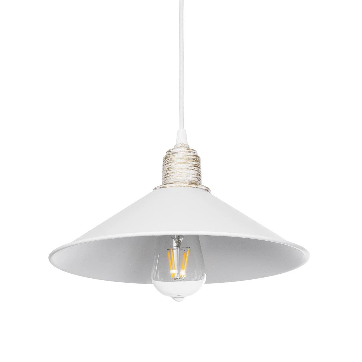 FERRO 203-0083 Μοντέρνο Κρεμαστό Φωτιστικό Καμπάνα Μονόφωτο 1 x E27 IP20 Λευκό & Χρυσό Πλαστικό - Μ30 x Π30 x Υ15cm