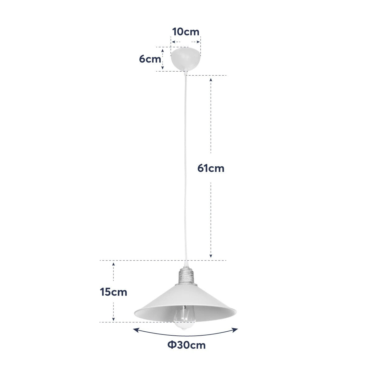 FERRO 203-0083 Μοντέρνο Κρεμαστό Φωτιστικό Καμπάνα Μονόφωτο 1 x E27 IP20 Λευκό & Χρυσό Πλαστικό - Μ30 x Π30 x Υ15cm