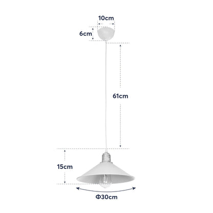 FERRO 203-0083 Μοντέρνο Κρεμαστό Φωτιστικό Καμπάνα Μονόφωτο 1 x E27 IP20 Λευκό & Χρυσό Πλαστικό - Μ30 x Π30 x Υ15cm