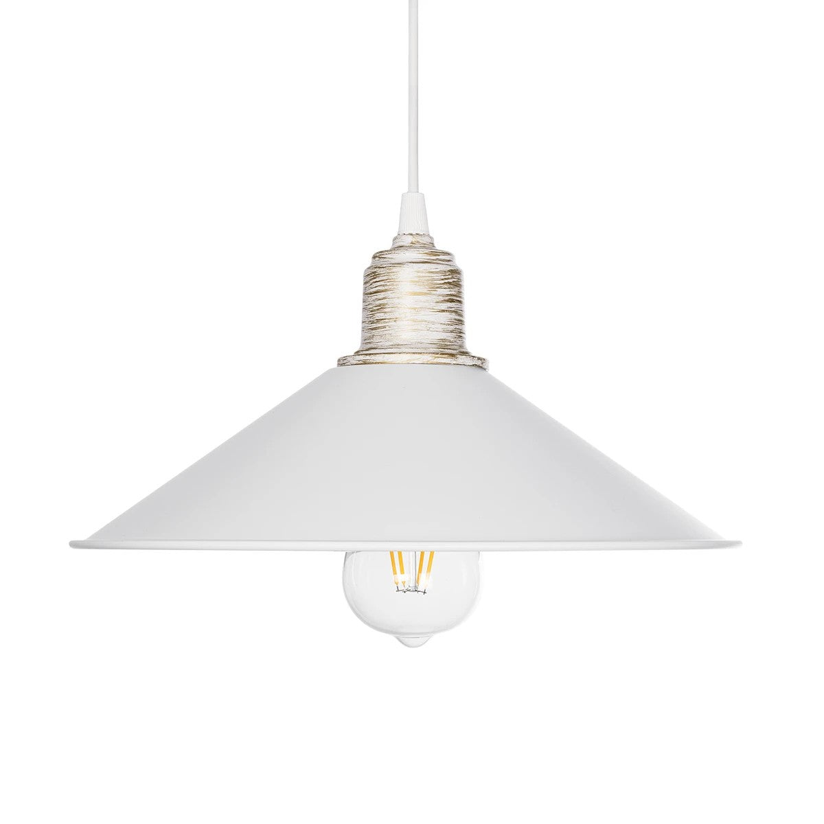 FERRO 203-0083 Μοντέρνο Κρεμαστό Φωτιστικό Καμπάνα Μονόφωτο 1 x E27 IP20 Λευκό & Χρυσό Πλαστικό - Μ30 x Π30 x Υ15cm