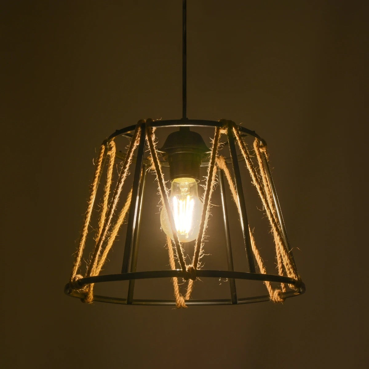 JUTE 203-0090 Μοντέρνο Κρεμαστό Φωτιστικό Οροφής με Ντουί 1 x E27 AC 220-240V IP20 - Μαύρο & Μπεζ - Μ30 x Π30 x Υ23