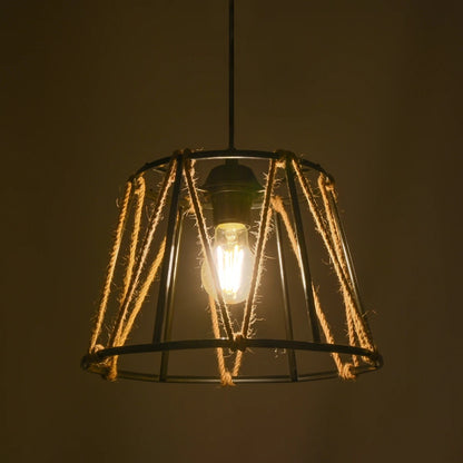 JUTE 203-0090 Μοντέρνο Κρεμαστό Φωτιστικό Οροφής με Ντουί 1 x E27 AC 220-240V IP20 - Μαύρο & Μπεζ - Μ30 x Π30 x Υ23