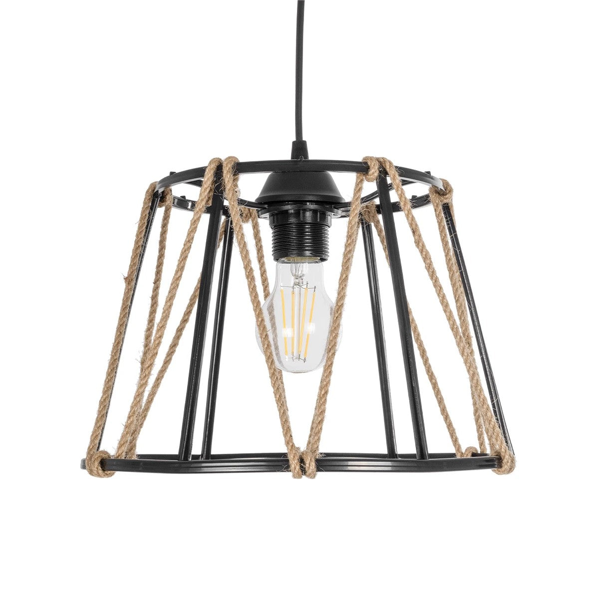 JUTE 203-0090 Μοντέρνο Κρεμαστό Φωτιστικό Οροφής με Ντουί 1 x E27 AC 220-240V IP20 - Μαύρο & Μπεζ - Μ30 x Π30 x Υ23