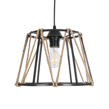 JUTE 203-0090 Μοντέρνο Κρεμαστό Φωτιστικό Οροφής με Ντουί 1 x E27 AC 220-240V IP20 - Μαύρο & Μπεζ - Μ30 x Π30 x Υ23